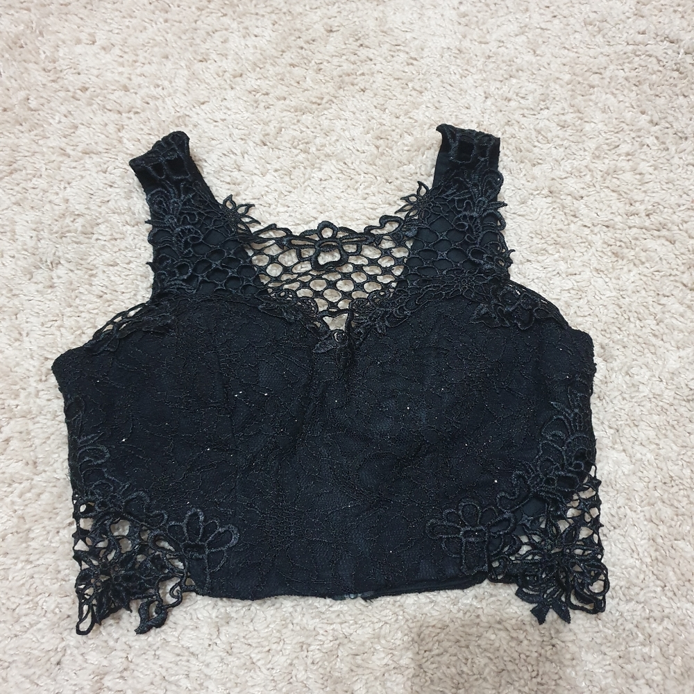 city studio black sparkly lacy top